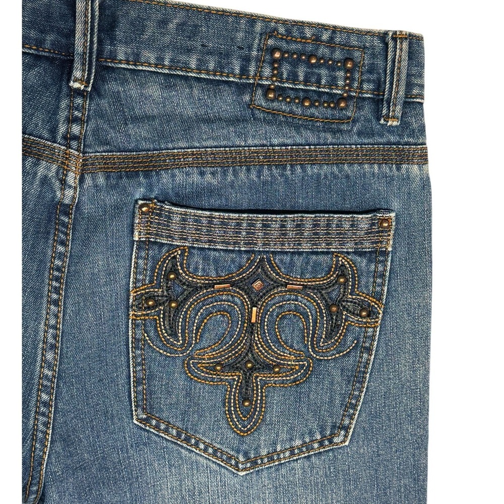 Paco Jeans Men's 34x29.5 Embroidered Slim Boot Cut Vintage Blue Denim